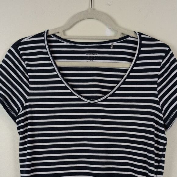 Toad & Co Marley Navy and White Striped Short Sleeve V-Neck Blouse Top Size M - Picture 4 of 9